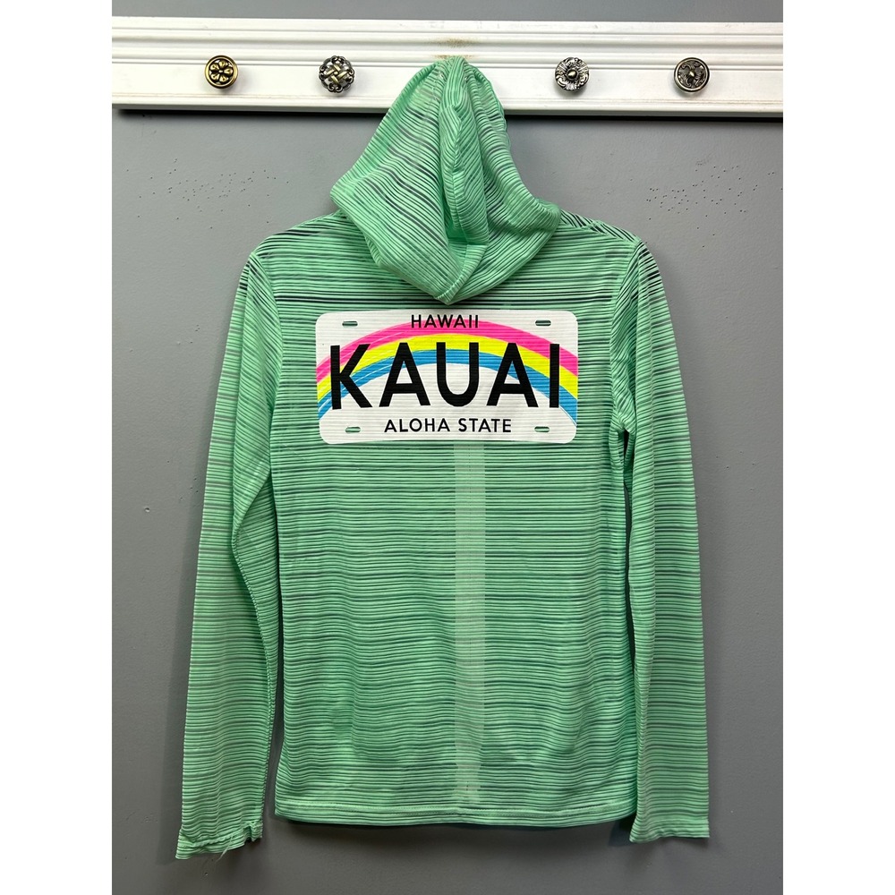 Aloha Kauai Hawaii‎ License Plate Green Striped Full Zip Hoodie Womens Medium